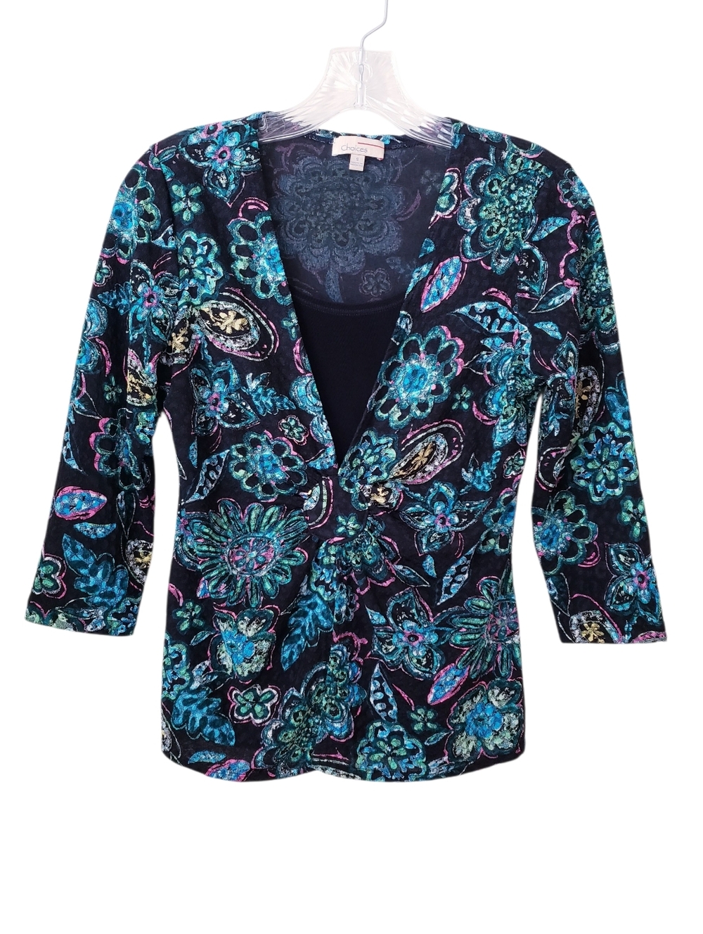 Vintage Choices Black And Teal Floral Print Top